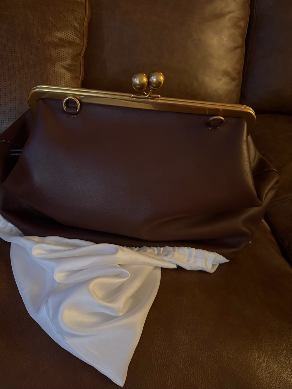Coach Brown Frame-Top Clutch with Gold Hardware